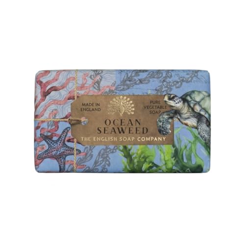The English Soap Company Anniversary Ocean Seaweed Soap - Luxury Shea Butter Bar Infused with Seaweed and Marine Notes - Vegan Friendly, Plastic-Free Recyclable Packaging, Made in England - 190g
