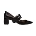 Burton II - Contemporary Pointy Toe Mid Block Heel Buckled Mary Jane Pump Black Check Print Suede 4.5M