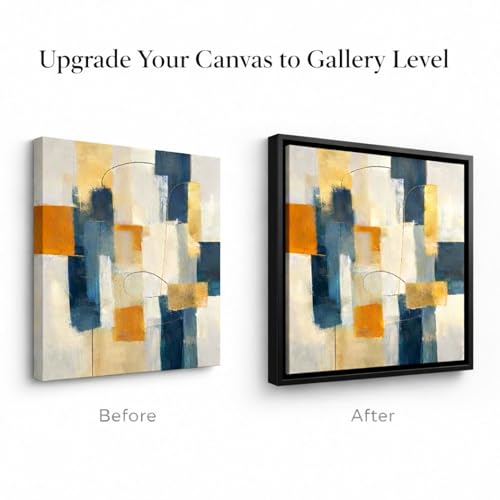 Image of Premium Canvas Floating Frame - 1.25 inch Gallery Depth Floater Frame with Faux Wood Grain PS Finish, Handcrafted in USA for Wall Art (Black 14x16)