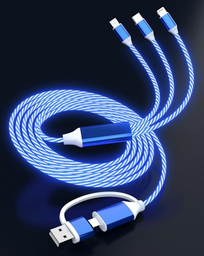 Image of Opluz USB C Cable, Colorful Gradual Light up Multi Charging Cable 3 in 1 Type C Charger Fast Charging 60W Led USB Type C Cord Compatible with iPhone 17 /16 /15 /14 /13 /12 /11, Galaxy,pad,Pixel 4FT - Blue