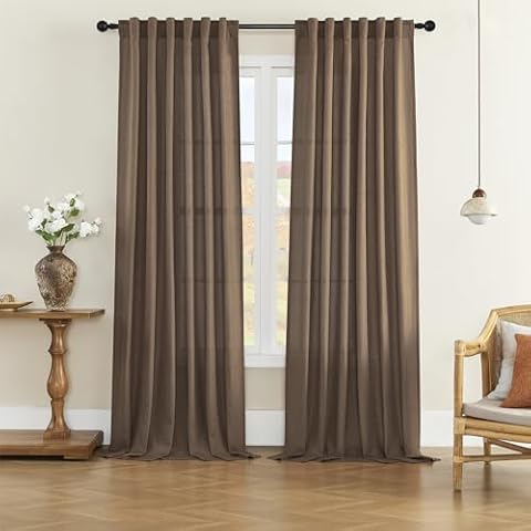 Linen Curtains Natural Linen Blended Curtains Back Tab Window Treatments Panels Drapes for Living Room/Bedroom, Light Filtering Semi Sheer Curtains (Set of 2, 50" x 90"，Brown) Cover