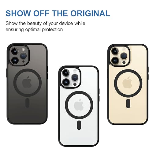 Image of CEDO Cover for iPhone 14 Pro Max | Compatible with MagSafe Wireless Charging | Designed with Magnetic Lock Shockproof Phone Bumper Transparent Back Case Cover (Black)
