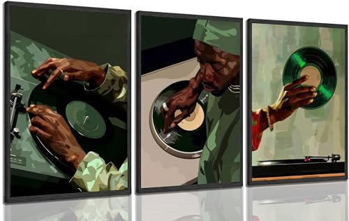KKP Black Men Wall Art African American DJ Painting Pictures Wall Decor Hip Hop Posters Modern Music Theme Prints Artwork for Mens Apartment Dorm Studio Bedroom Livingroom 12×16 in Unframed