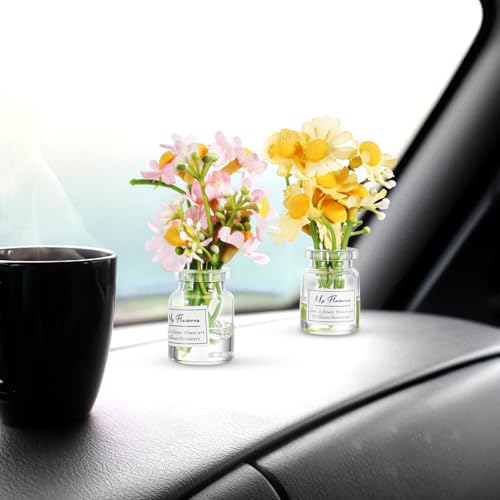 Jarrones flores artificiales para decorar el salpicadero de coche estético 6