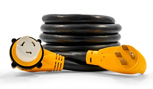 image for Camco 25' PowerGrip Cord with 50M/50F-90 Degree Locking Adapter | Allo