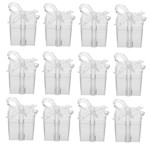 SECFOU 12個入り透明正方形キャンディーボックス 引き出物用お菓子箱 結婚式やパーティー向け 包装 蓋付きプラスチックデザート容器 再利用可能