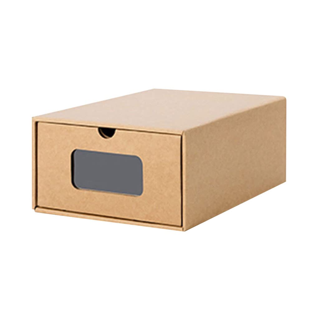 IBUGER Shoe Storage Bins - Kraft Paper Shoe Holder Containers | Front Opening Shoe Drawer Storage Boxes, Stackable Shoe Holder Organizer for Closet