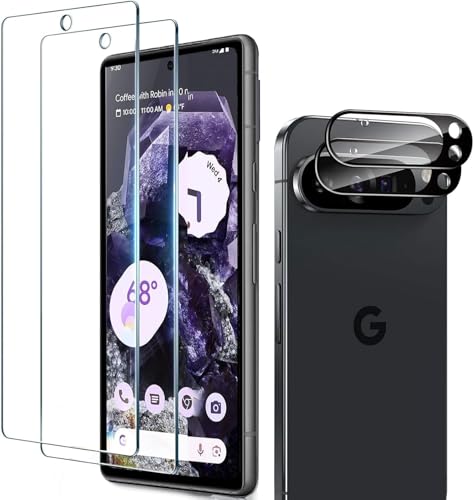 Image of PreCure (2+2 Pack) Screen Protector for Google Pixel 10 Pro, 2pcs Tempered Glass Screen Protector & 2 Camera Lens Protector for 10 Pro, Support Fingerprint Unlock, HD Screen, Anti-Scratch, Easy Installation