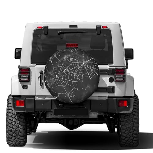 Image of Delerain Spare Tire Cover Halloween Spider Webs Wheel Covers Sun Protection Waterproof for Truck RV Trailer SUV and Many Vehicle (14 Inch for Diameter 23 inch-27 inch)