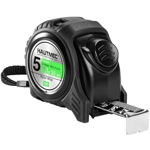 HAUTMEC 5m Tape Measure Metric & Imperial Measuring Tape, Auto-Lock with Nylon Coated Blade & Rubber Case, for Construction, woodworking, DIY HT0100
