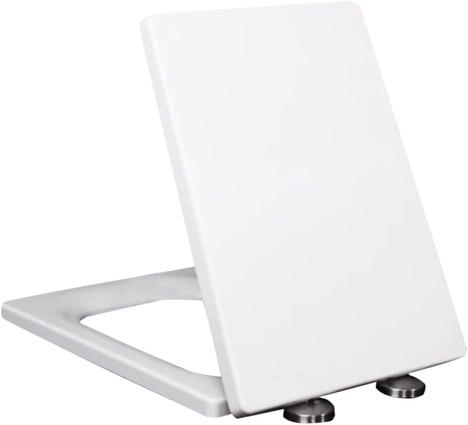 WinZo Rectangular Toilet Seat Soft Close For WinZo Square Toilet Bowl WZ5070, Heavy Duty Hard Plastic Replacement Cover (Glossy Black)