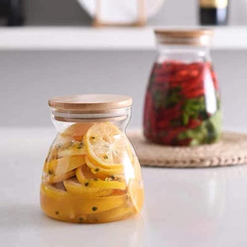 Image of MARTVIA 650ML Glass Food Storage Containers with Airtight Bamboo Lid Set of 1, Thickened Coffee Storage Jars for Home Kitchen, Pantry Tea, Spices, Snack (ROUND 650ML, Set of 1)