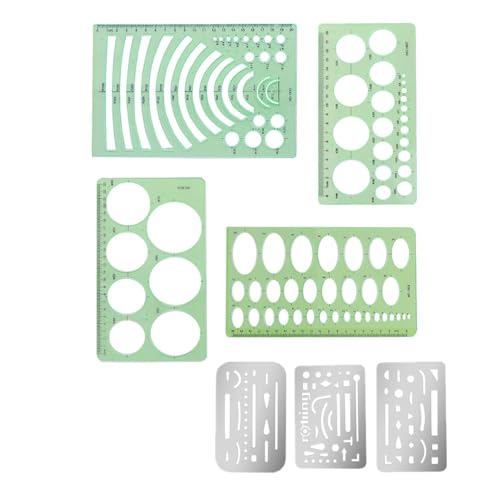 CuiCanfla - Palmilha de borracha de prata, modelo de arquitetura, 7 unidades, metal, borracha de aço inoxidável para pintura, desenho, mecânica, arquitetura