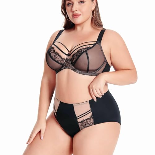 Plus Size Bra with Underwire String Woman's Half Cup Lace Bra Unlined Non Padded Bras (Black, 34, 38O)2