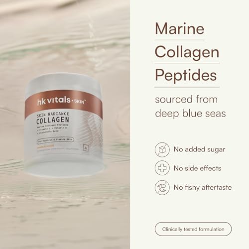 Image of hk vitals Marine Collagen Supplement (Lemon, 200g) | Vitamin C, E, Sodium Hyaluronate | For Healthy Skin, Hair & Nails (Pack of 2)