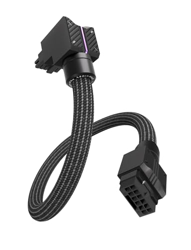 EZDIY-FAB UNIFAS ARGB Cabo de extensão GPU de 16 pinos 12VHPWR para RTX série 40/50, 16AWG 90° ângulo reto 12V-2x6 PCIe 5.1 PSU cabo de extensão, 5V 3 pinos RGB Sync, design de cabo unificado, tipo
