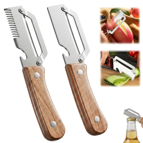 loxeu Lot 2 Éplucheurs Légumes Acier Inoxydable Manche Bois pour légumes