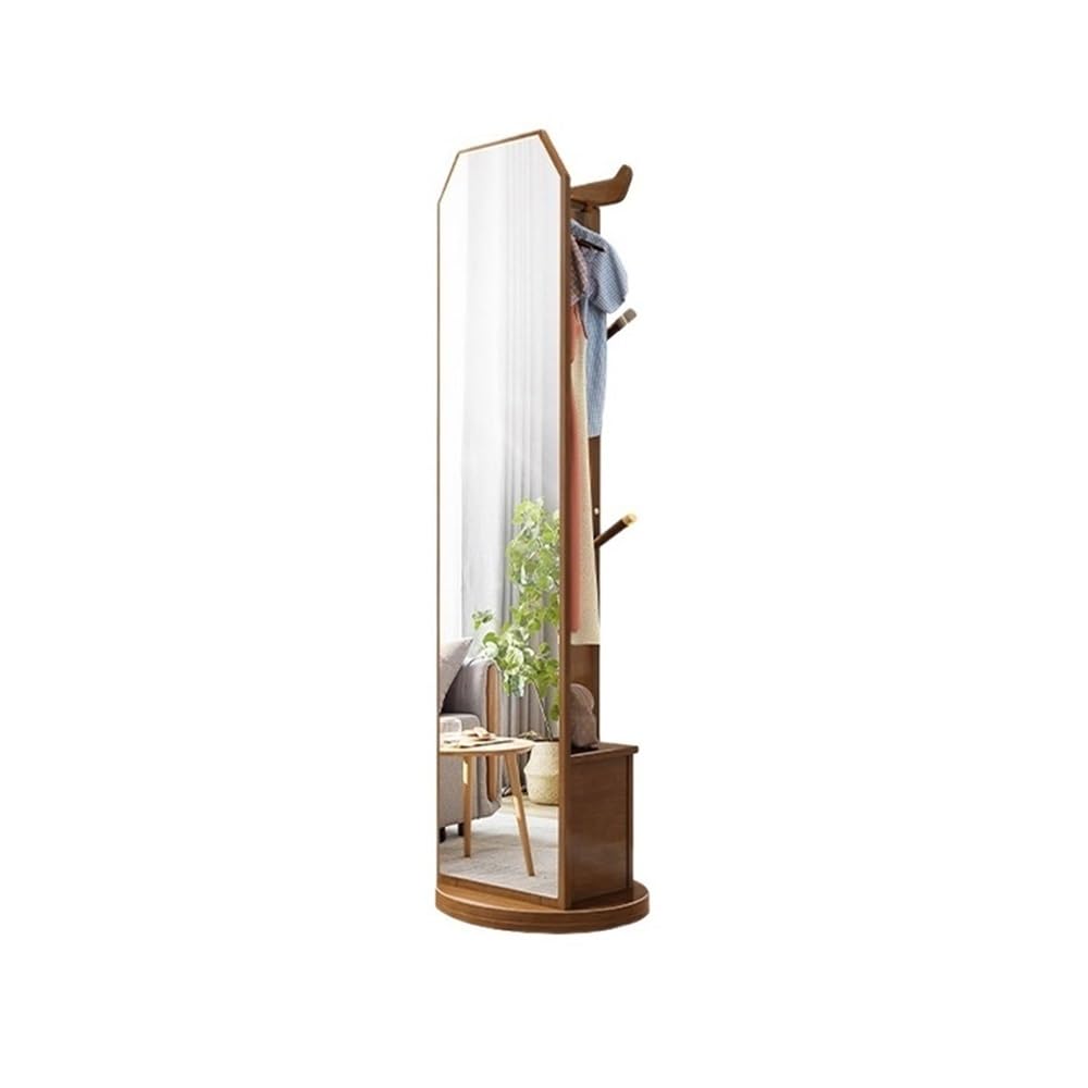 AILIUXIAOYAN Coat Rack Solid Wood Clothes Hanger with Drawer Storage Cabinet Rack Entrance Porch Floor Stand Removable Full-body Mirror(Walnut)