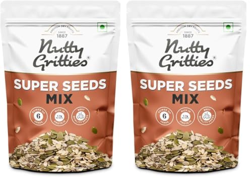 Image of Nutty Gritties Premium Super Seed Trail Mix 200g | 6 Super Seeds in 1 Mix - Flax, Chia, Sesame, Sunflower, Watermelon & Pumpkin | High Protein & Fibre | Healthy Snack | Resealable Pouch (Pack of 2)