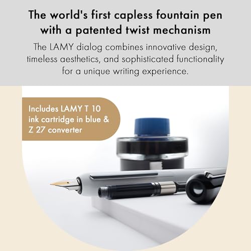 Image of Lamy dialog Palladium - capless fountain pen with twist mechanism - 14 kt gold nib, partially platinum-plated & in size B - incl. ink cartridge T 10 blue & converter Z 27 - right-handed