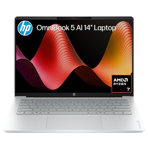 HP OmniBook 5 16-inch Copilot+ laptop in Glacier Silver, open at an angle