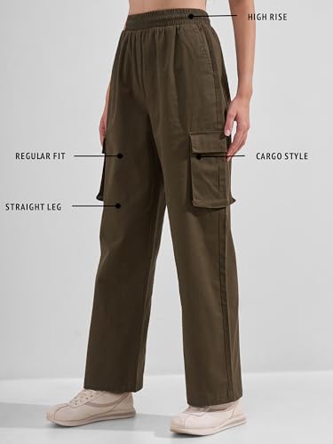 Image of Tokyo Talkies Pure Cotton Straight Wide Leg Cargo Pants |Relaxed Fit Utility Trousers