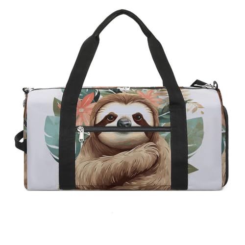 Gym Bag for Men Women Travel Duffle Bag Cute Sloth Leaves Carry On Weekender Bag with Shoe Compartment