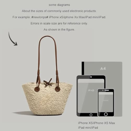 Image of Small Straw Basket Handbag for Women PU Leather handle Handmade Woven Summer Beach Shoulder Bag
