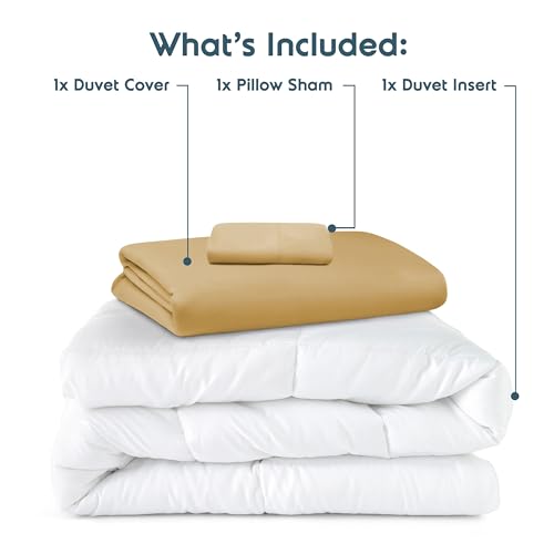 Nestl Twin Duvet Cover Set with Comforter Insert - Camel Gold 3 Piece 68x90 Duvet Cover & 1 Pillow Sham with White Quilted Down Alternative Comforter, Ultra Soft, All Season
