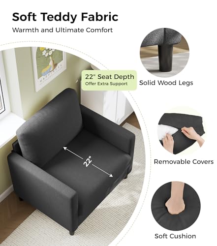 Image of Welzona Sofa Accent Chair, 33 inch Reading Chair, Comfy Teddy Arm Chairs