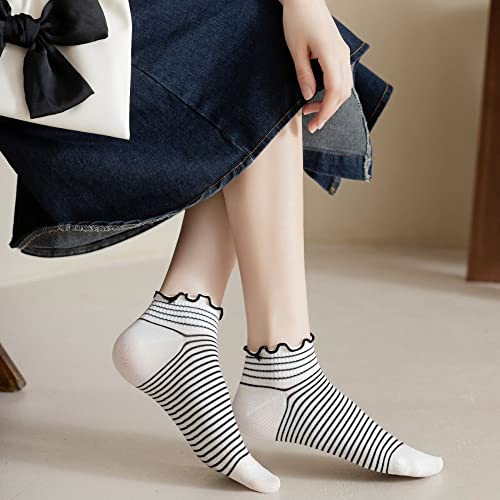 Polka Dot Ruffle Low Ankle Socks for Women Cute Thin No Show Socks Lightweight Pastal Color Soft Sock 5/6 Pairs4
