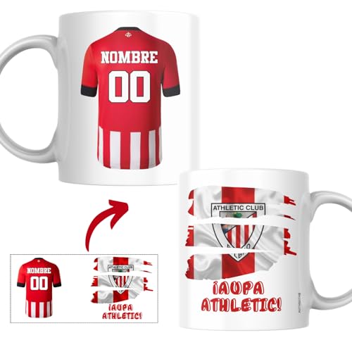 MATHNATH® Taza Personalizada Fútbol Athletic de Bilbao - Regalos Originales Personalizados de Futbol para Niños y Hombres - Taza Desayuno Athletic de Bilbao con Nombre y Numero. (Bilbao)