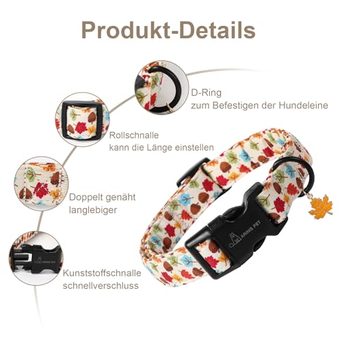 ARING PET Herbst Hundehalsband, Niedlich Herbst Ahornblatt Hundehalsband mit Schnellverschluss aus Kunststoffschnalle, Bequemes Baumwoll Halsband für Jungen und Mädchen Hunde