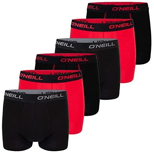 O'Neill Boxershorts Herren 6er Pack Baumwolle Uni Sport Boxer Männer Basic Trunk Unterwäsche, Größe:XL, Vorteilspacks:6X Black Red (7000)