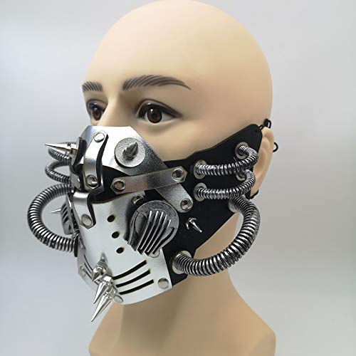 Ubauta Steampunk Leather Mask with Rivets (Silver), Silver Tubular Mask - Image 3