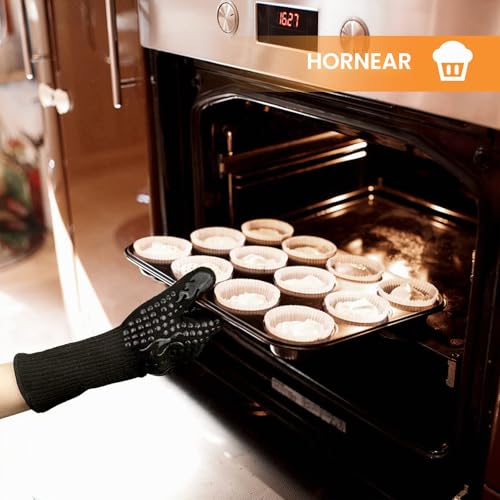 Miniatura 4 de Guantes Barbacoa, Guantes Para Horno Resistentes Al Calor Hasta 800 1472 Para Cocina, Parrilla, Hornear, Microondas - Certificación En407 1 Par Negro2