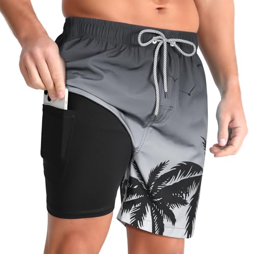 zeetoo Mens Swim Trunks with Compression Liner 5" Inseam Quick Dry Beach Shorts with Zipper Pockets2