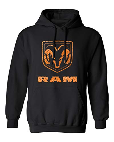 Lucky Ride Dodge Ram Logo Hoody with red Diamond Plate Sweatshirt (Front Print), Black, S