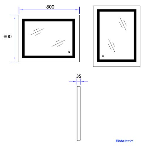 Meykoers Wandspiegel Badkamerspiegel Badkamerspiegel Badkamerspiegel LED-verlichting 80x60cm met aanraakschakelaar en… - Afbeelding 8