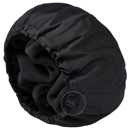 Shower Cap for Men Black Bath Cap Reversible Terry Lined Large Waterproof Adjustable Shower Caps Elastic Band Stretch Hem Hair Hat for braids product thumbnail 9
