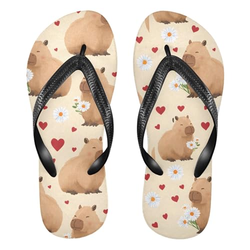 ALAZA Capybara Love Heart Flip Flops for Women Fashion Beach Slippers Comfort Mens Flip Flops Non-Slip Rubber Shower Slippers Sandal for Hotel Travel Sport,XS