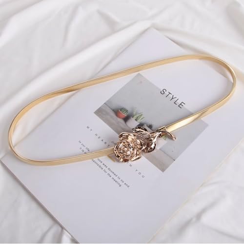 Metal Elastic Thin Belt Decoration Dress All-Match Waist Belt with Rose Flower Matching Skirt Waist Chain for Women2