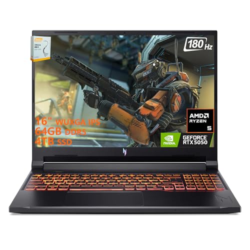 acer Nitro V 16 AI ゲーミングノートパソコン | 16インチ WUXGA IPS 180Hz | AMD 6-Core Ryzen 5 240 | 64GB DDR5 4TB SSD | GeForce RTX 5050 8GB DLSS