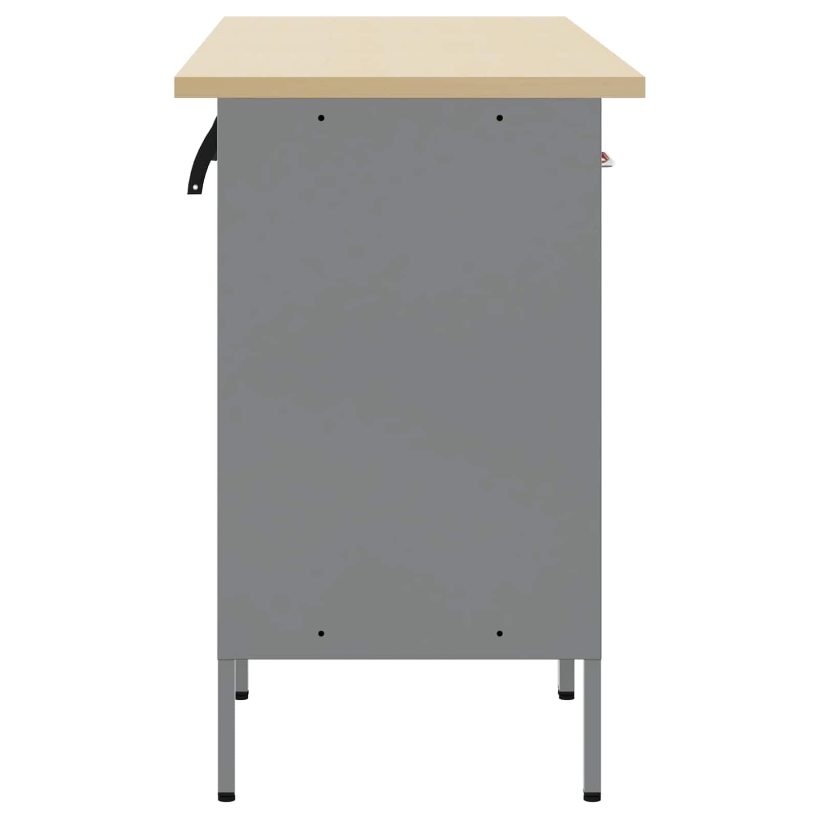 Banco da lavoro con cassetti in legno e acciaio, 150 x 55 x 85 cm, rosso e grigio, con armadietto porta attrezzi e pannello forato, sistema di organizzazione versatile per officina, garage e