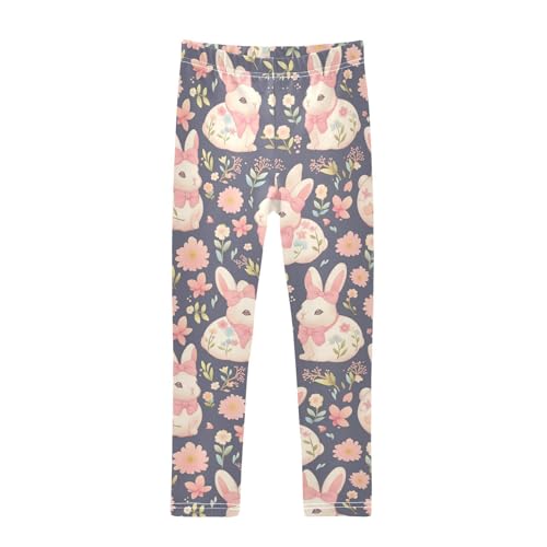 Wusikd Cute Bunny Pink Bow Girls' Leggings Toddler Doodles Flowers Kids Yoga Pants Dance Active Tights 4T