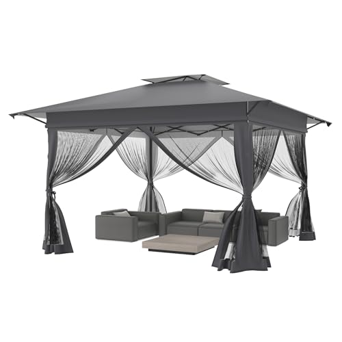 MAYTIIMO Faltpavillon 4x4m Faltbar mit EIN-klick-Aufbau Höhenverstellbar UV-Schutz Wasserdicht Gartenpavillon Pop-Up Partyzelt mit Tragetasche auf Rollen für Garten Terrasse Outdoor Anthrazit