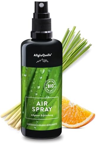 AllgäuQuelle® BIO-Airspray - Vergleichs-Sieger 2022 - mit 100% Bio-Öle Allgäuer Erfrischung Lemongrass Orange Bergamotte (100ml). Natürlicher BIO-Raumduft m. ätherische Öle. BIO-Ra
