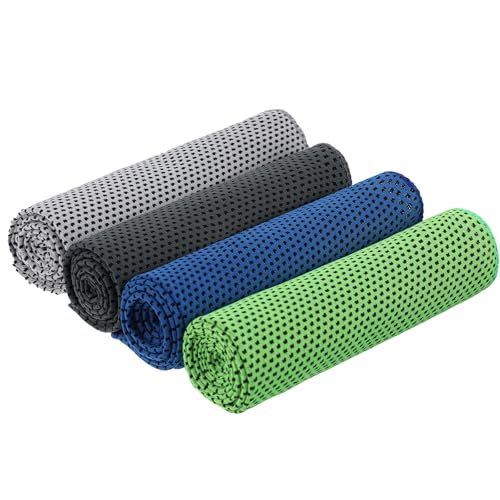 Lnngub 4 Pack Cooling Towels for Neck Face, Breathable Gym Towels for Women Soft and Quick-Dry Sports Towel for Running Yoga Sport Gym Workout Camping (Green, Blue, Dark Gray, Light Gray)