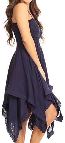 Image of Sakkas Ella Smocked Bodice Spaghetti Strap Double Layered Dress