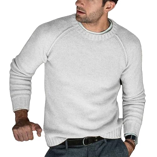 Men's Fashion Crewneck Sweater Classic Casual Knitted Cable Sweaters Long Sleeve Solid Color Pullover